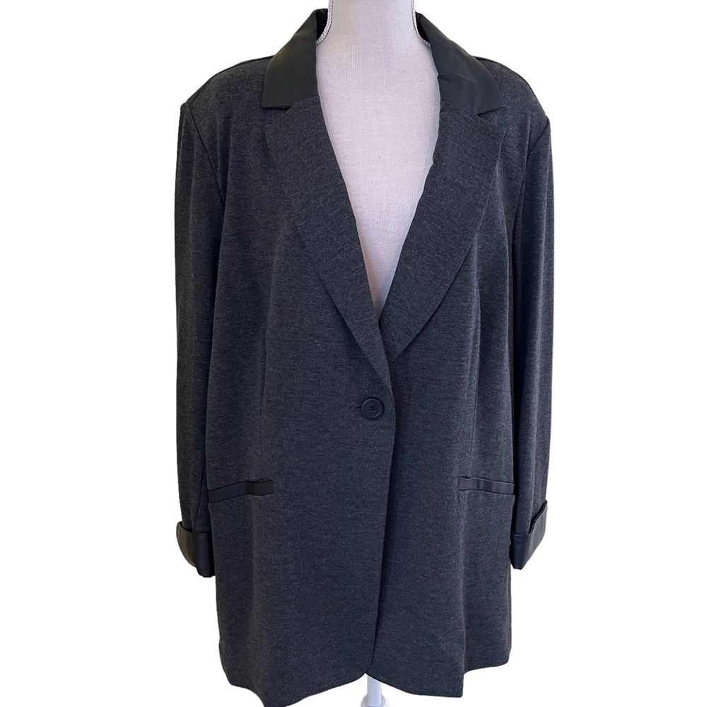Susan Graver Grey Knit Faux Leather Embellished Blazer 26W NWOT